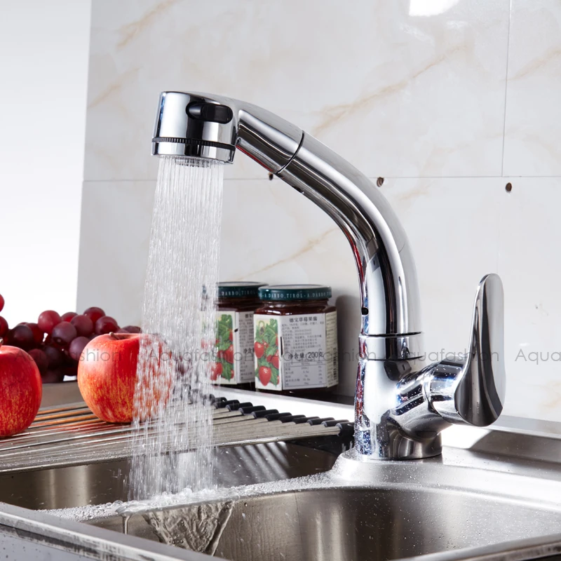 Выдвижной кухонный кран 360 Поворотный носик смеситель однорычажный с функцией