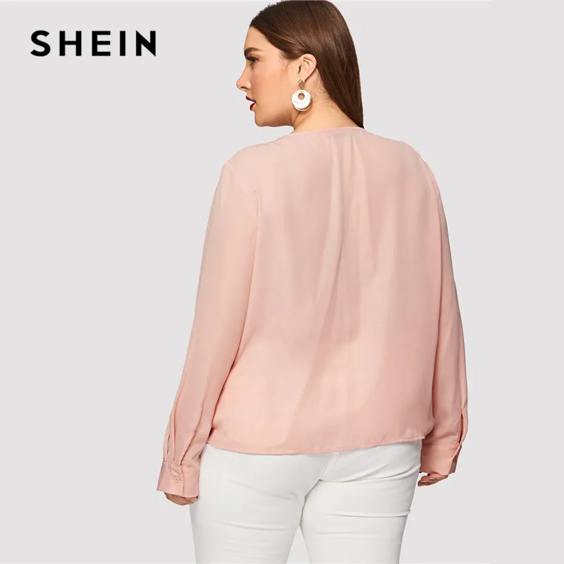 SHEIN Размер Плюс Однотонный Топ С Глубоким V-Образным Вырезом Сексуальная Блузка На Запах