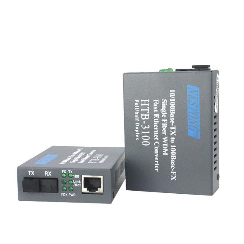 1 Pair HTB-3100AB-25KM A/B 100Mbps Fiber Optical Media Converter Single Mode Single Fiber SC Port 25KM