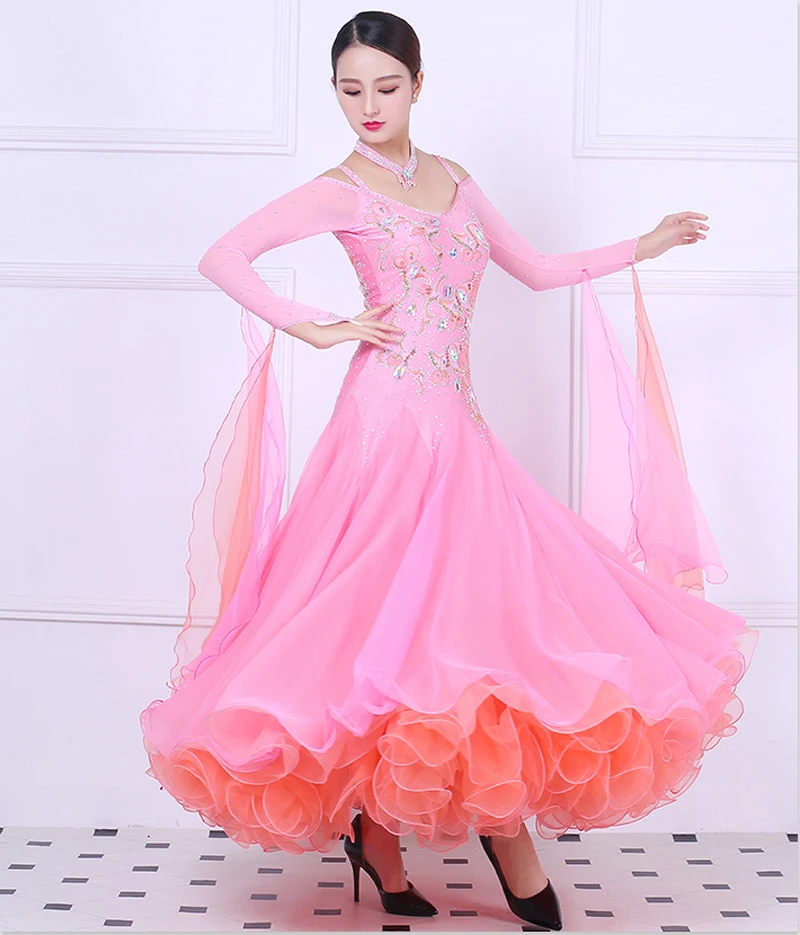 

Ballroom Competition Dance Dresses Women 2021 New Arrival Pink Waltz Dance Skirt Standard Ballroom Dancing Dress Adult