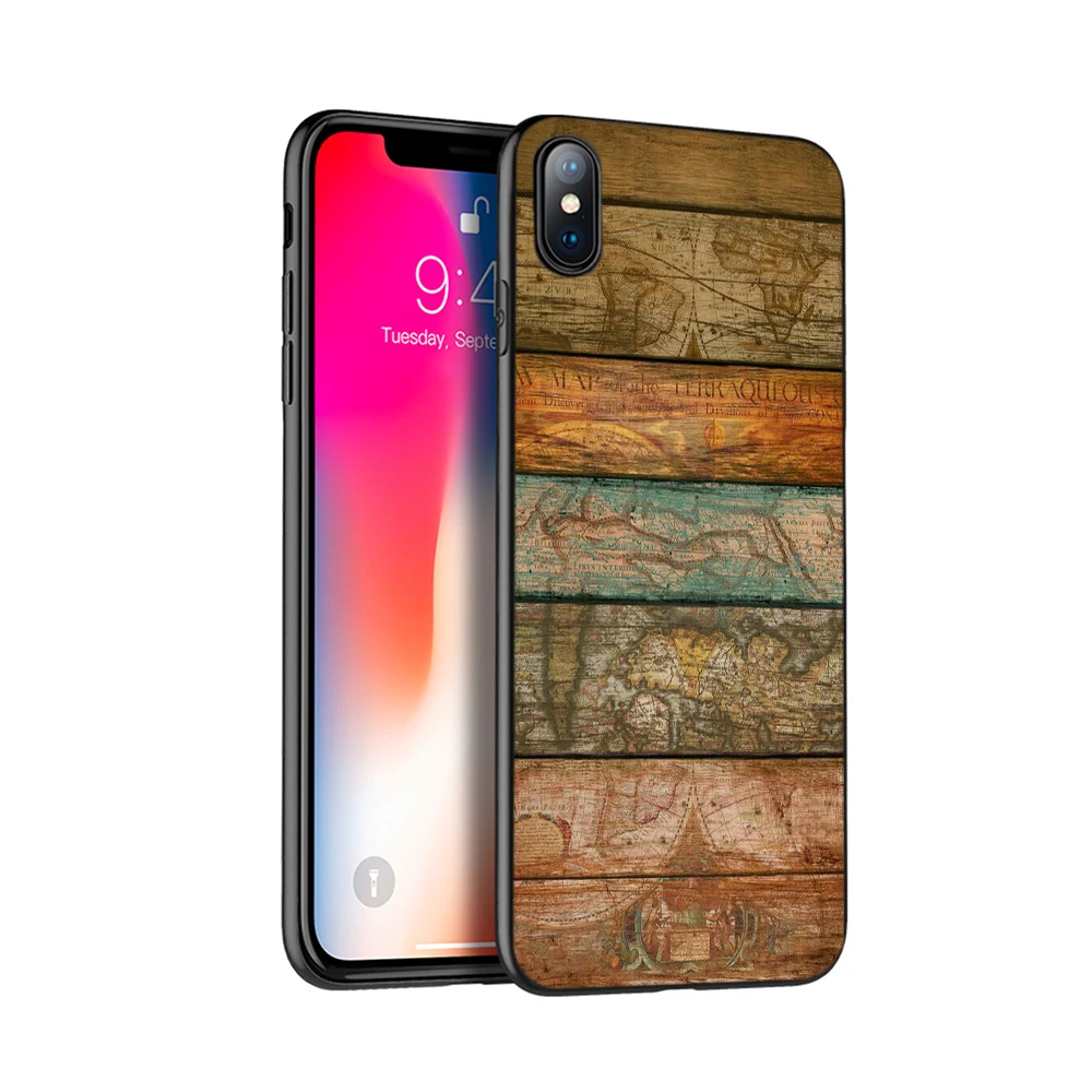 Черный чехол из ТПУ для iphone 5 5s SE 2020 6 6s 7 8 plus x 10 XR XS 11 pro MAX текстурный в деревянном