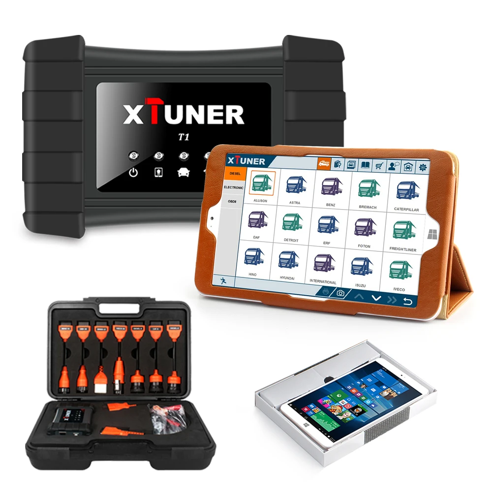 V8.5 xtuner T1 WiFi OBD 2 HD Heavy Duty Truck инструмент диагностики + Win10 OS Планшеты с SRS ABS DPF