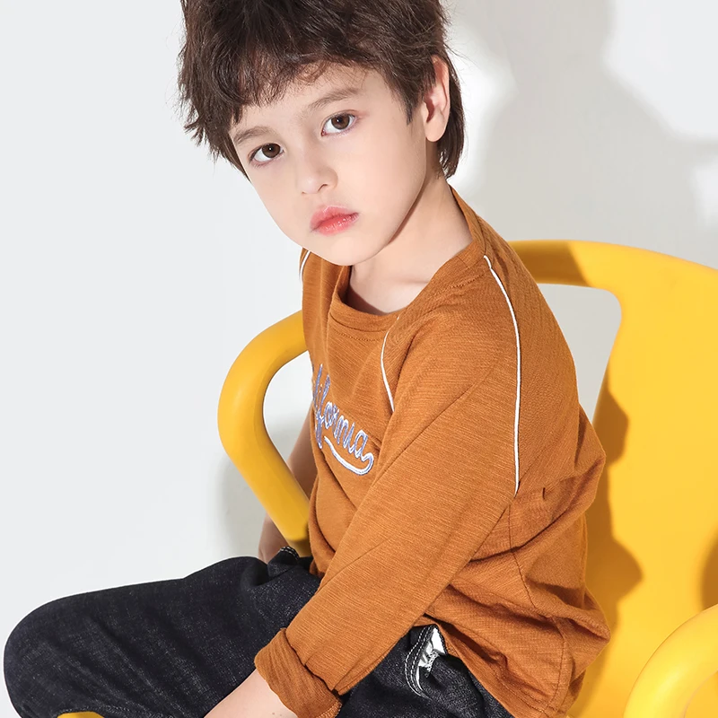 Pioneer kids/Новая Осенняя футболка с длинными рукавами модная вышитыми буквами для