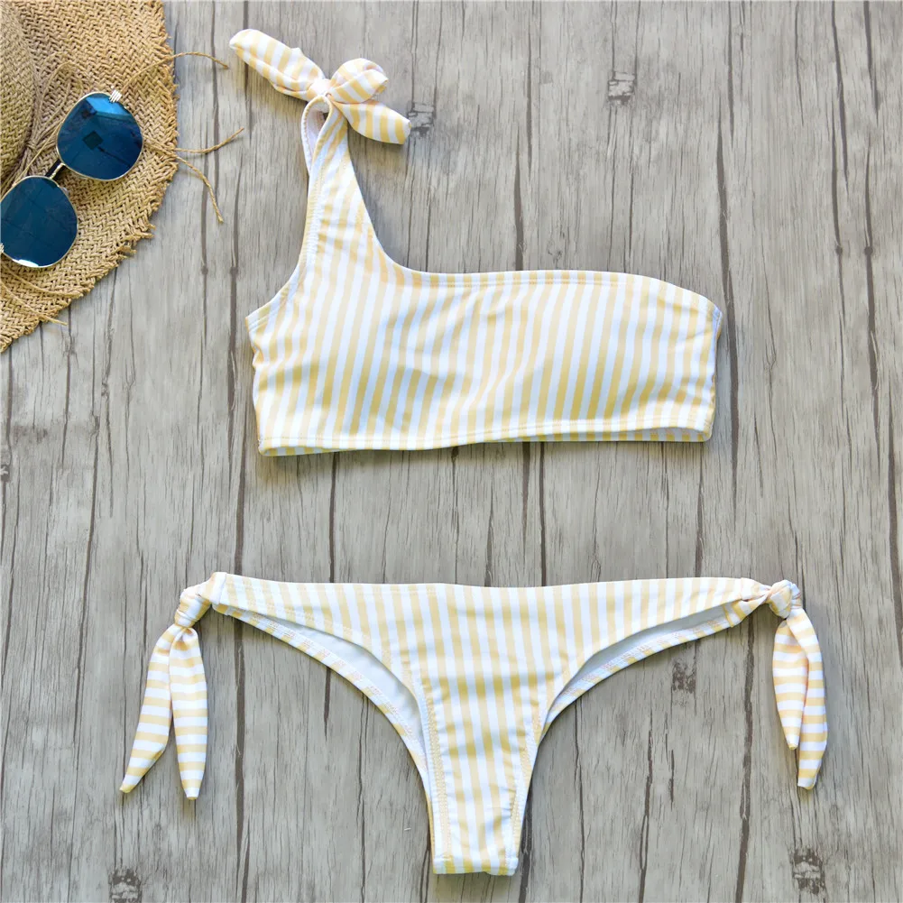 Женская одежда для плавания комплект женского бикини в полоску бандажный с пуш