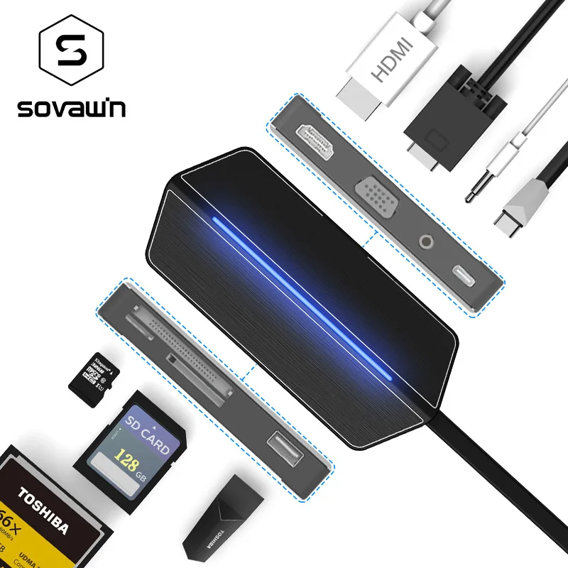 USB C 3 0 концентратор мульти Тип c 4K видео HD VGA 5 мм аудио SD TF CF Usb3.0 кард ридер адаптер