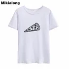 Милая футболка Mikialong с рисунком пиццы, Женская хлопковая Футболка 2018 с коротким рукавом, женская черная, белая свободная футболка, женские топы