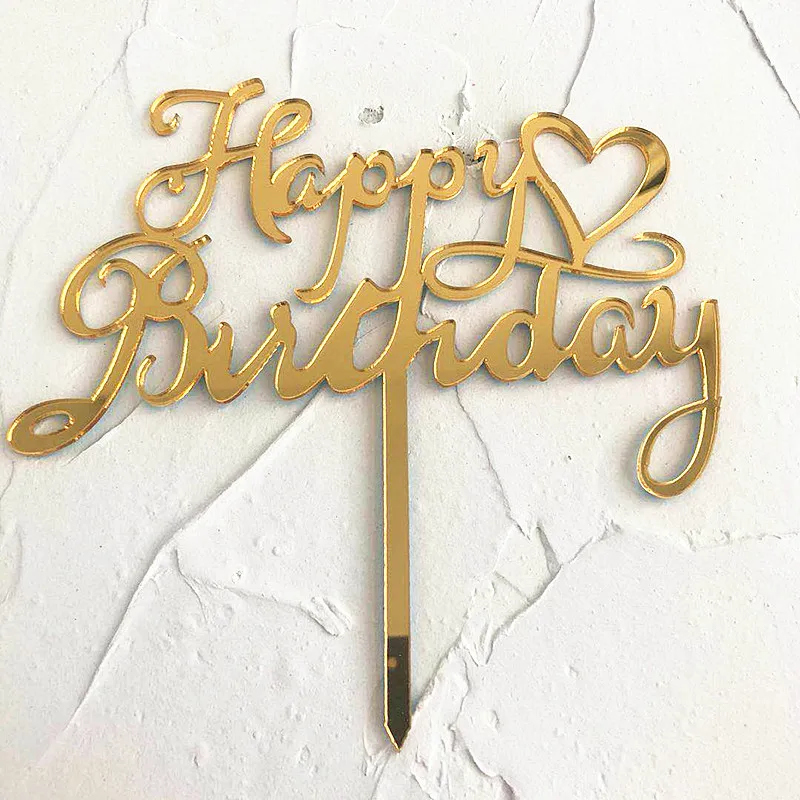 Акриловый торт с днем рождения 2019 золотой капкейк сердечко Topper для детей