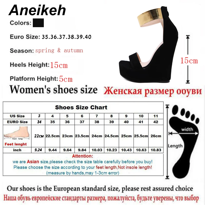 Aneikeh/ г.; выразительные Модные женские босоножки из флока; Повседневные Вечерние черные босоножки на молнии, на танкетке, на высоком каблуке, на платформе, с круглым носком, с закрытой пяткой; Размеры 35-40
