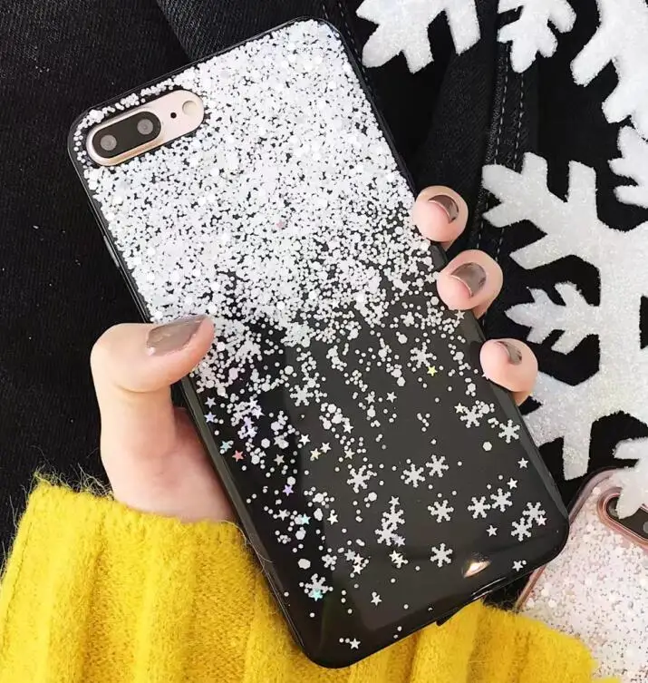 2 Блестящий чехол для телефона со снежинками для iPhone X, 7, 6 Plus, блестящий порошковый Мягкий силиконовый чехол из ТПУ для iPhone 6, 6 s, 7, 8 Plus - Цвет: 2