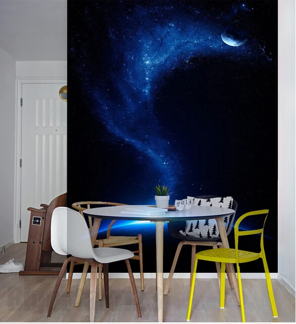 Пользовательские 3D большой росписи красивая мечта голубое звездное небо Луна