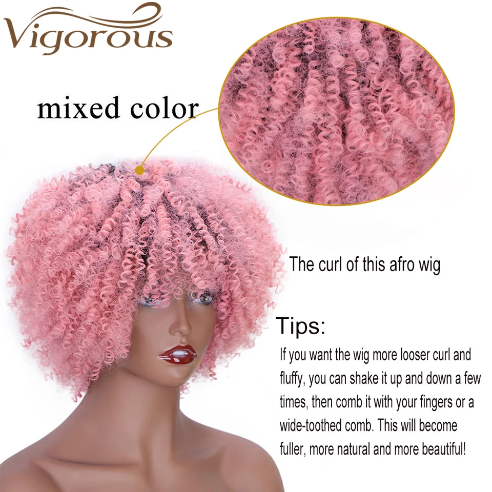 Vigorous Synthetic Wigs Short Afro Kinky Curly Ombre Pink Hair for Black Women 10Inches Wigs Natural Purple Heat Resistant Hair