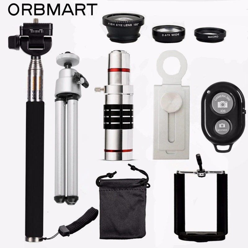 Телескоп ORBMART 18X + объектив рыбий глаз 3 в 1 Выдвижная ручная селфи палка затвора