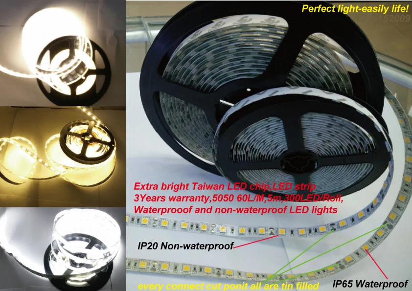20 шт./лот яркость Epistar светодиодный чип 5050LED полоса 60 светодиодов/м 3 года гарантии