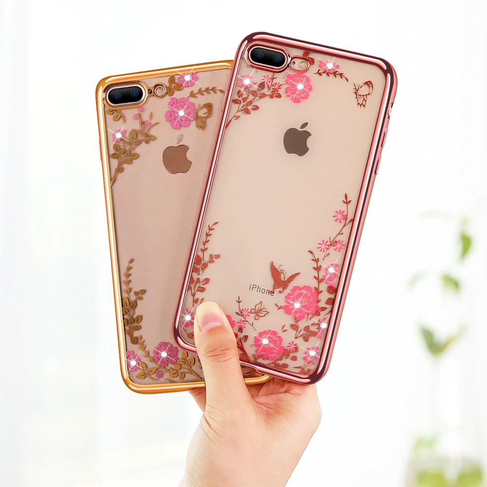KISSCASE прозрачный цветок чехол для iphone 8 Plus 7 розовый силиконовый iPhone 6 S 5s 5 Se