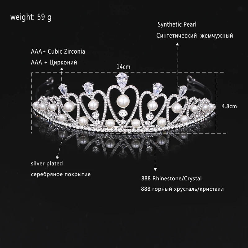 Mecresh великолепный фианит свадебная тиара Корона Серебряный Цвет Кристалл