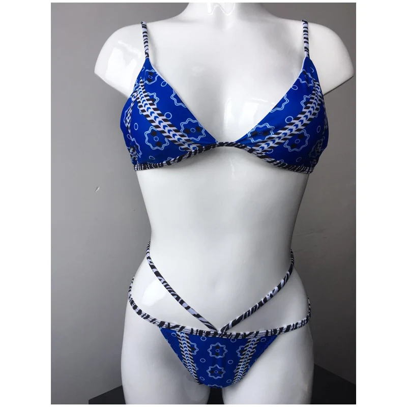 FS Flowers Print Swimsuit For Women Sling Thong Bikinis Set Swimwear Female Lady Brazilian Summer Beach Wear Bathing Suits S M L |