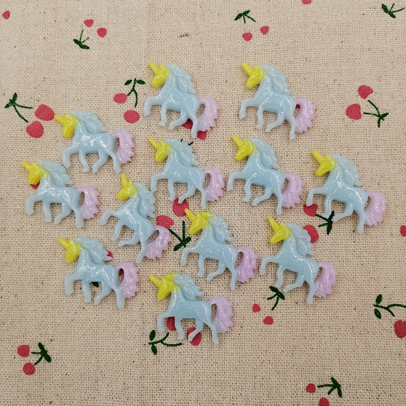10 штук Kawaii плоские пластмассовые кабошон единорог с радужной гривой DIY ремесло украшения для ювелирных изделий серьги ручной работы: 22*30 мм