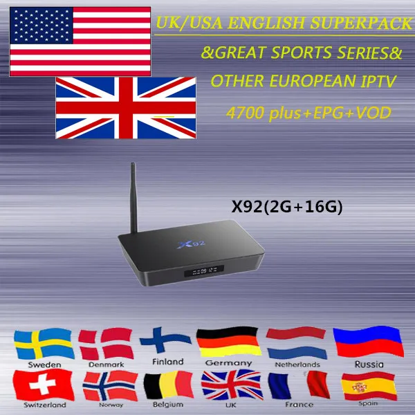 Smart tv box Andriod 6 0 X92 Amlogic S912 HD + 1 год 4500 каналов для взрослых евро немецкий итальянский