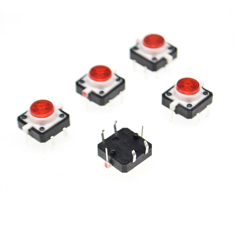 10 шт. 12x12x7.3мм 4PIN dip Такт кнопочный переключатель с красным светом led микро ключ