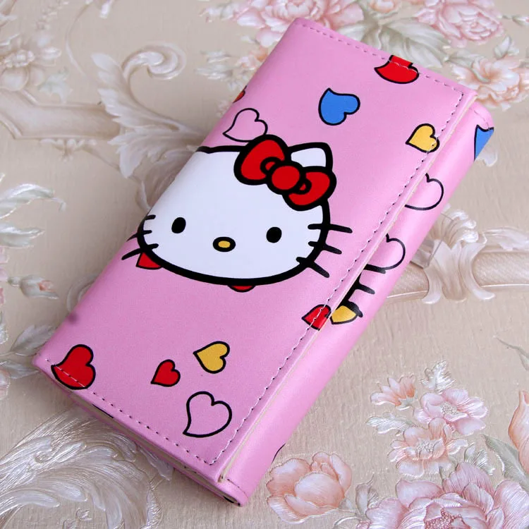 Новинка, милый Длинный кошелек из искусственной кожи с рисунком hello kitty для девушек и студентов, для отдыха, Дамский кошелек для монет, подарок на день рождения, держатель для карт, клатч - Цвет: E