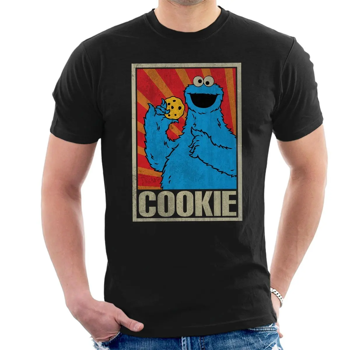 Черно белой печати Футболка Улица Сезам Cookie Monster советский Для мужчин