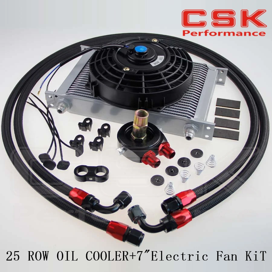 

AN-8AN 25 ROW UNIVERSAL OIL COOLER + FILTER SANDWICH ADAPTER +7" Universal Fan BLACK / BLUE