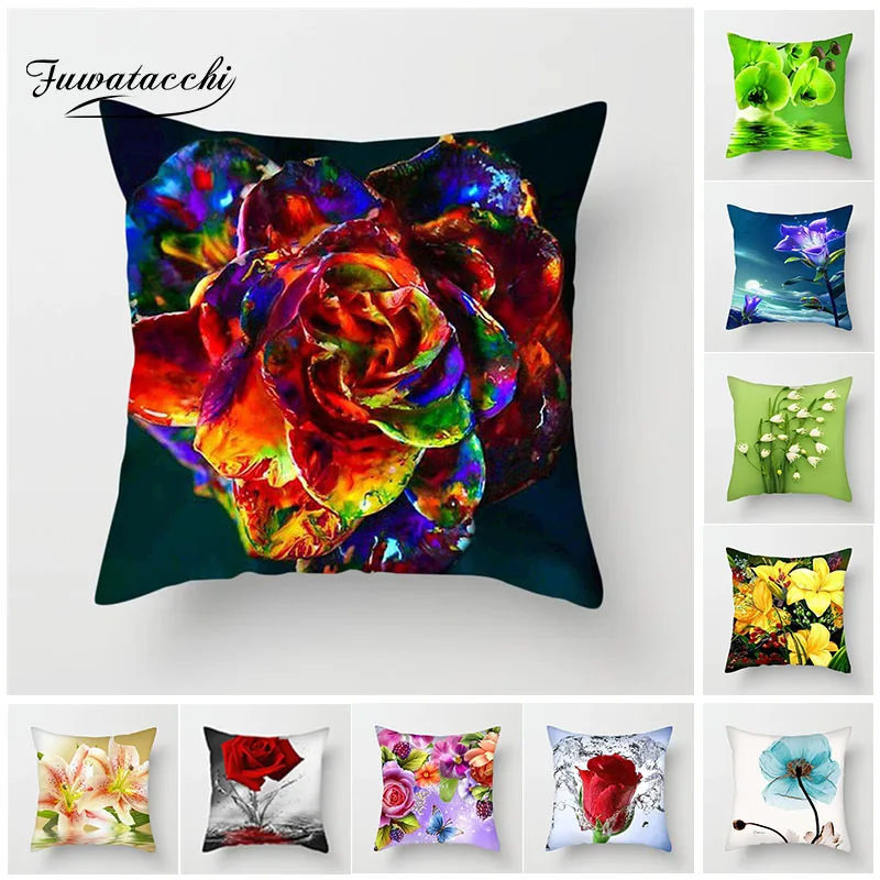 

Fuwatacchi Flower Cushion Cover Colorful Plant Rose Lily Sunflower Pillow Cover for Home Sofa Decorative Pillowcases 2019