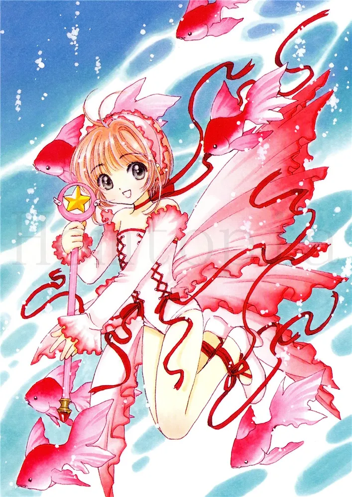 Золотой Карты Captor Sakura плакаты мультфильм наклейки на стену с белым покрытием бумага печатает Высокое разрешение четкое изображение гостиная спальня - Цвет: Золотой