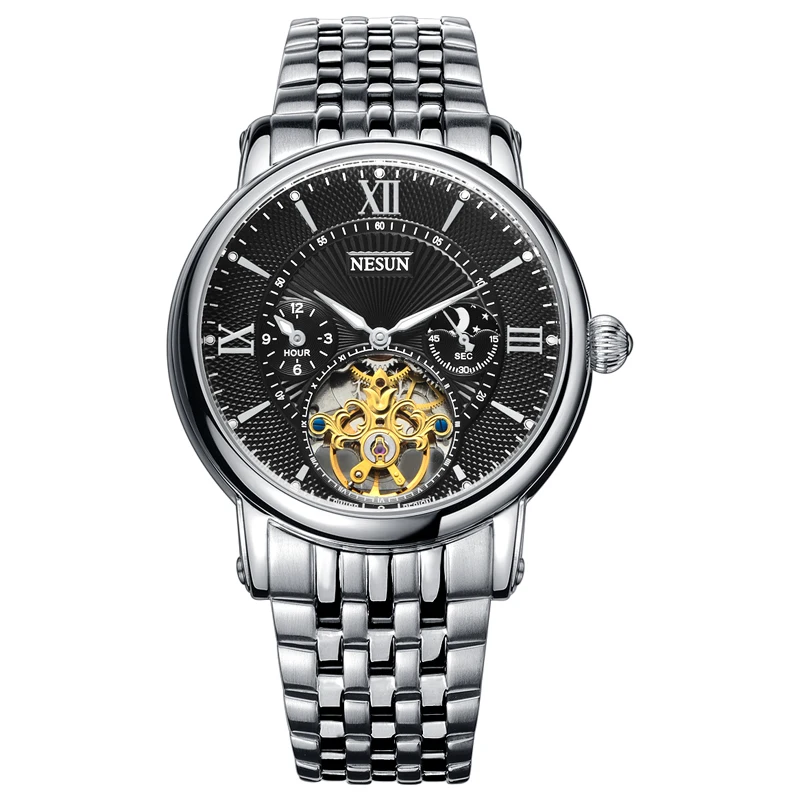 Швейцария Nesun полые Tourbillon часы Для мужчин Элитный бренд автоматические