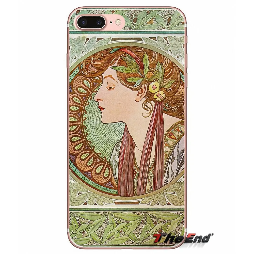 Мягкий чехол ALPHONSE MUCHA для iPhone XS Max XR X 4 4S 5 5S 5C SE 6 6S 7 8 Plus Samsung Galaxy J1 J3 J5 J7 A3 A5 | Мобильные