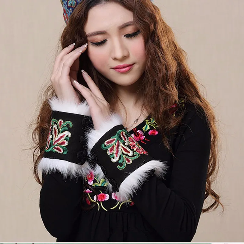 Винтажные тактические женские перчатки Harajuku Guantes в китайском стиле, женские перчатки с вышивкой на осень и зиму