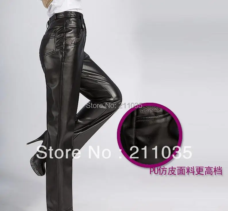 Женская зимняя обувь размера плюс бархатные черные кожаные штаны для женщин