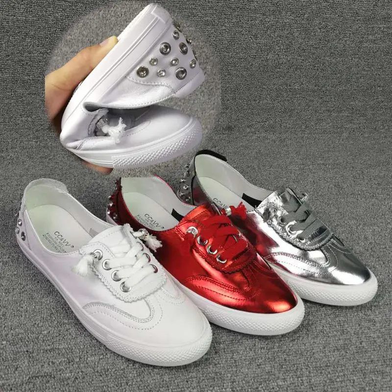 Белые кожаные туфли Женская спортивная обувь на плоской подошве Обувь для