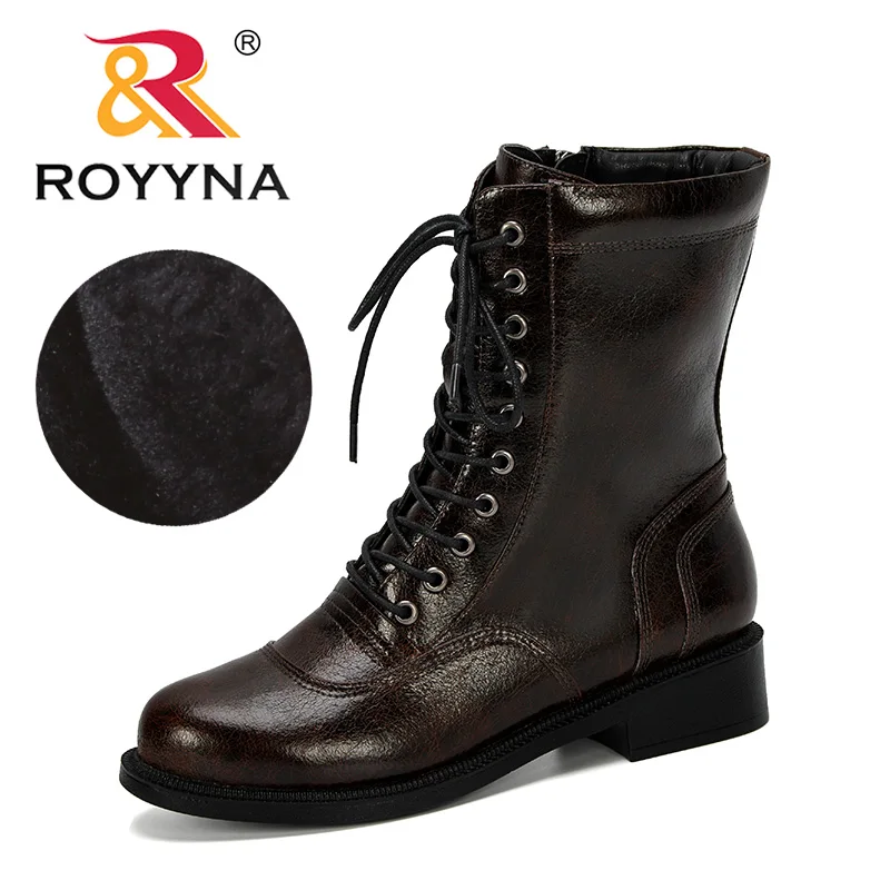 ROYYNA/Новинка года; популярные Полусапоги, увеличивающие рост; женские ботинки с круглым носком; сезон осень-зима; Женская Удобная обувь; Zapatos De Mujer - Цвет: Coffee