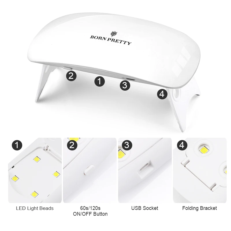 BORN PRETTY 6 Вт Сушилка для ногтей Белый Розовый Светодиодный УФ-лампа Micro USB Гель-лак отверждения машина для ногтей сушилка для маникюра Инструменты