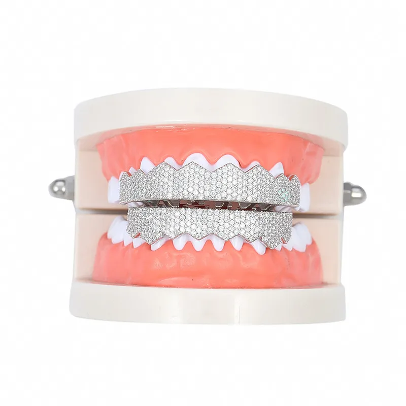 Хип хоп ЗУБЫ Grillz Iced Out AAA циркон 2 цвета Топ и низ зуб набор для мужчин женщин Мода зуб Grillz ювелирные изделия