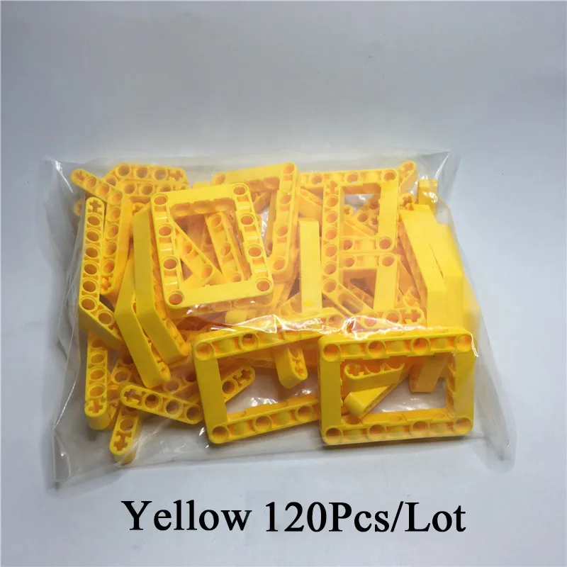 120Pcs Mix Yellow Набор деталей MOC Technic, 120 шт., соединитель для рамы, штырьковый разъем, модель игрушек для детей, совместима с 32348, 6629, 32271, 32009 - Цвет: 120Pcs Mix Yellow