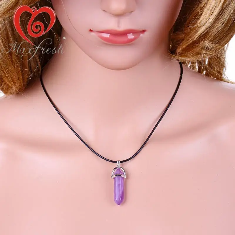Maxfresh модные натуральный камень в виде пули Sharp Кристалл столб для женщин цепочки