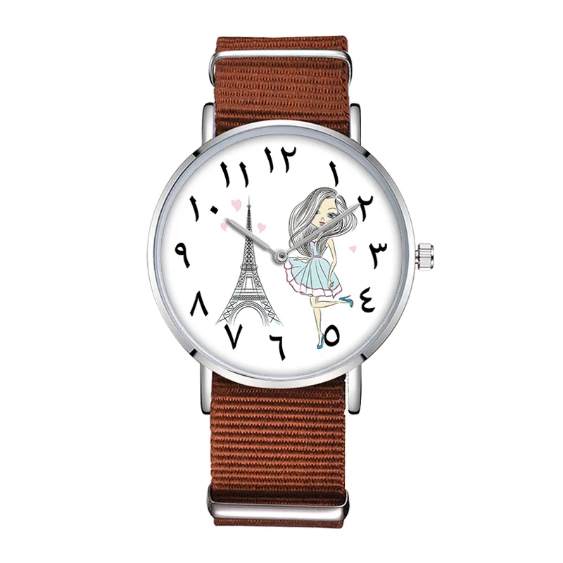 Meisjes Horloges многоцветные полосы нейлон группа Arabische Cijfers Vrouw Dames клок Voor Vrouwen