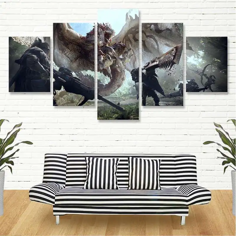 Игроманов костюм Монстер Хантер для Мир Охотник Rathalos дракон Холст Картина 5 шт.