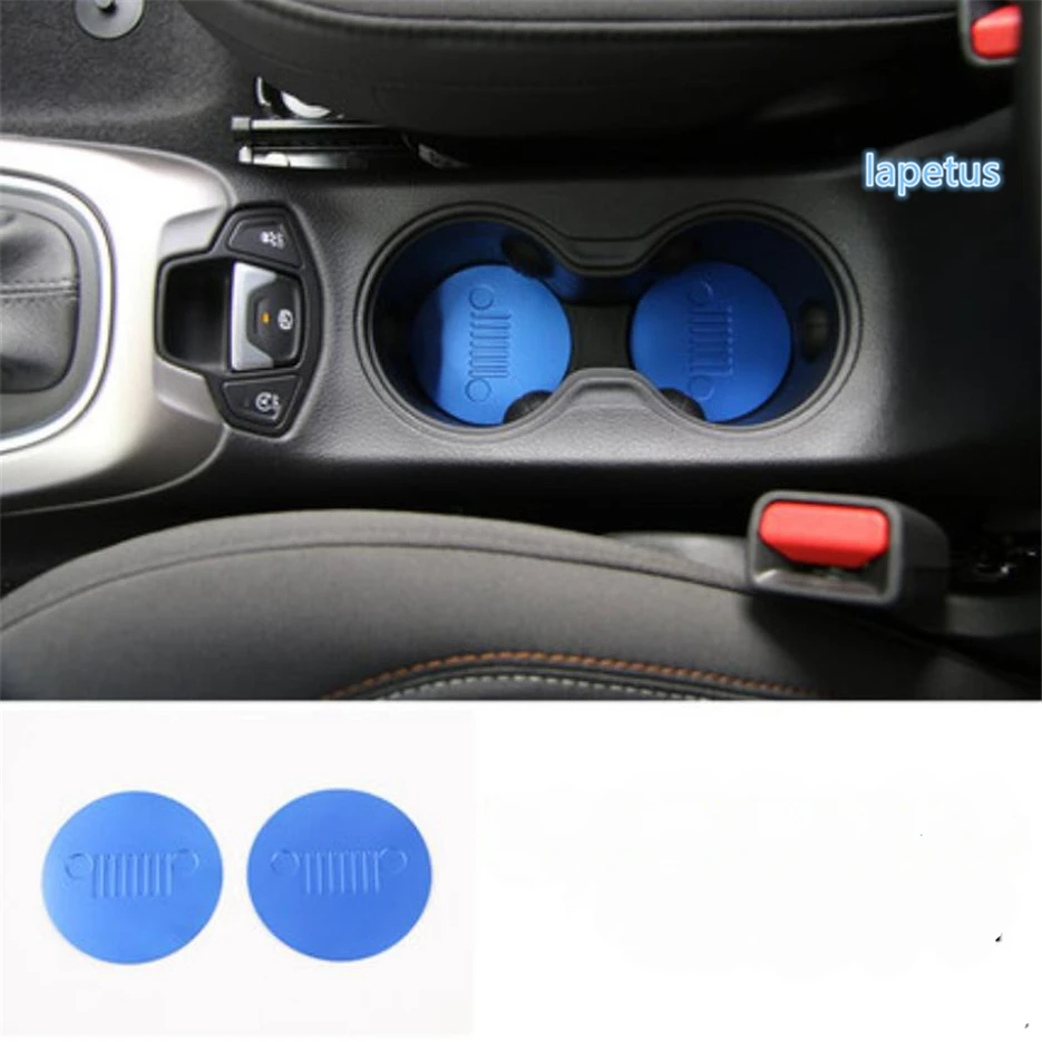 

Lapetus Colorfully ! Front Seat Water Cup Holder Bottom Mat Decoration Frame Cover Trim Metal Fit For Jeep Renegade 2015 - 2020