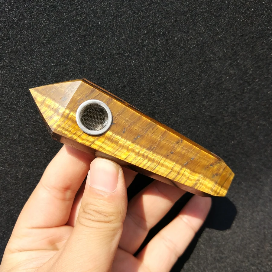 

Drop shipping wholesale Natural Quartz Tiger's eye crystal smoking portable Mini tobacco Free smoking pipe Free shipping X15