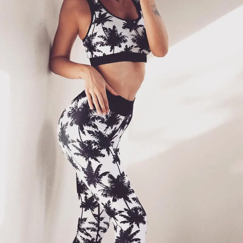 JTVOVO Women Leggings Coconut Trees Printed Pants Sports Elastic Trousers Jeggings Casual Style High Waist Hip-up | Женская одежда