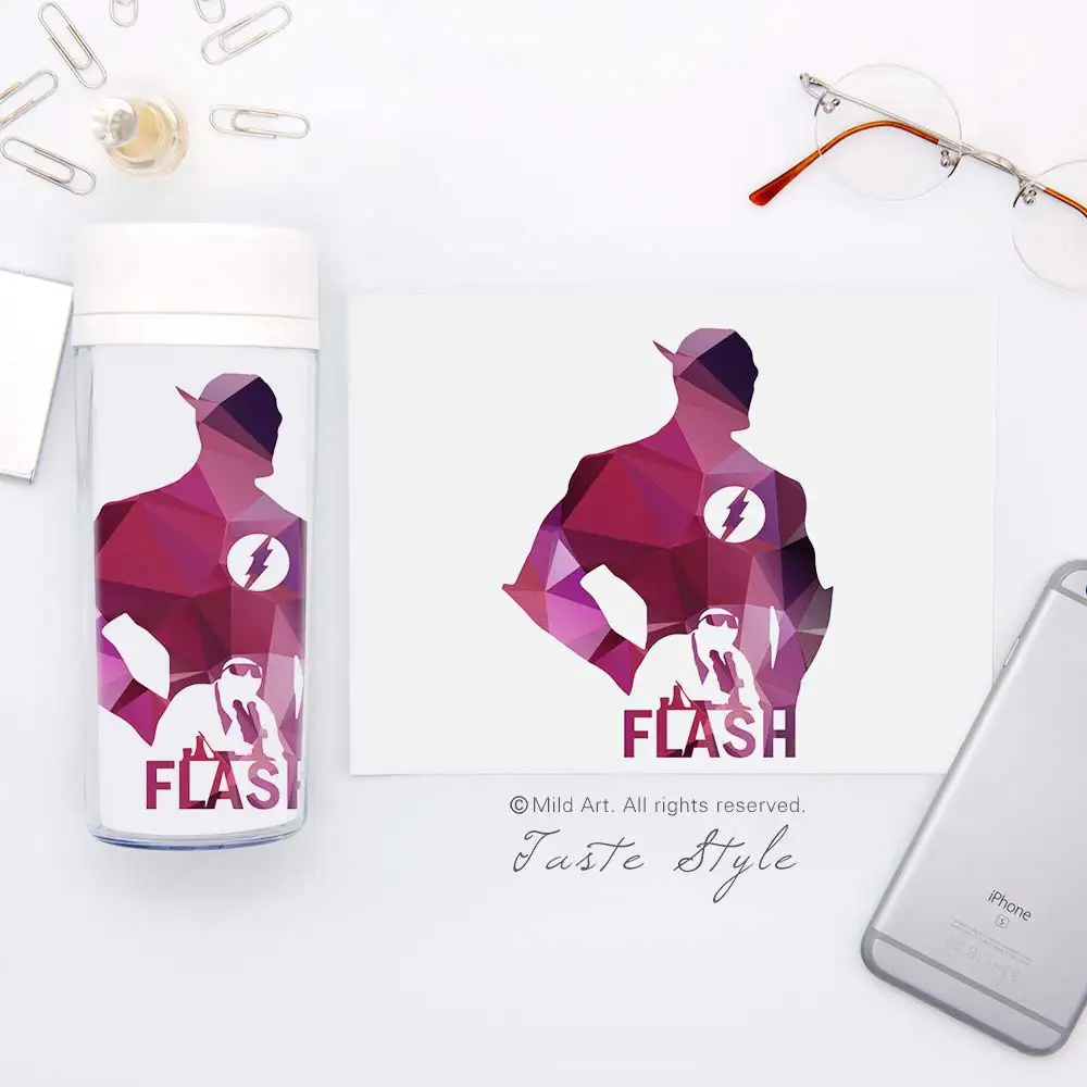 Широкие горлышки для напитков без бисфенола, пластиковые изолированные современные абстрактные геометрические бутылки для воды с супергероями из фильма Бэтмен, подарки 300 мл - Цвет: 3d hero flash cup