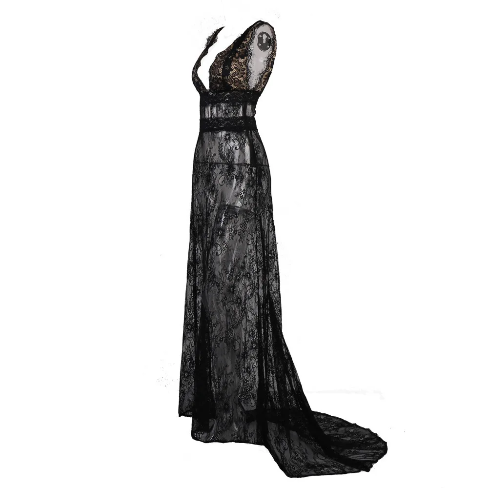 Черное Кружевное сексуальное прозрачное платье с открытой спиной vestidos robe femme