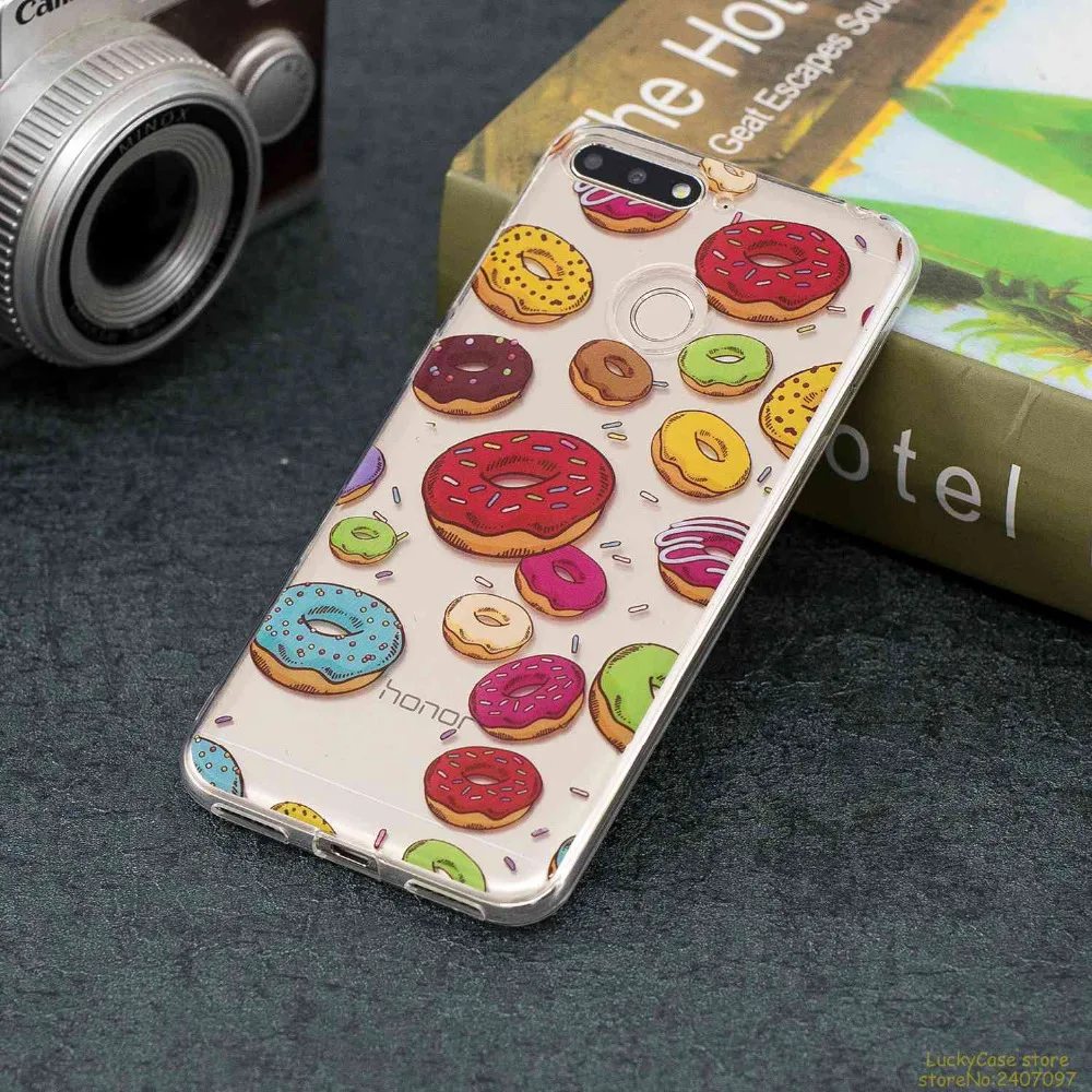 Luxury Soft Silicone TPU phone case For Huawei Y6 2018 cover lovely unicorn owl Donut Painted etui coque fundas | Мобильные телефоны