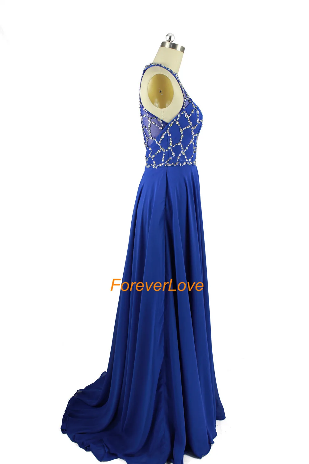 

2016 Beautiful Halter Crystal Beading A Line Blue Chiffon Long Prom Dress Party Formal Evening Dress