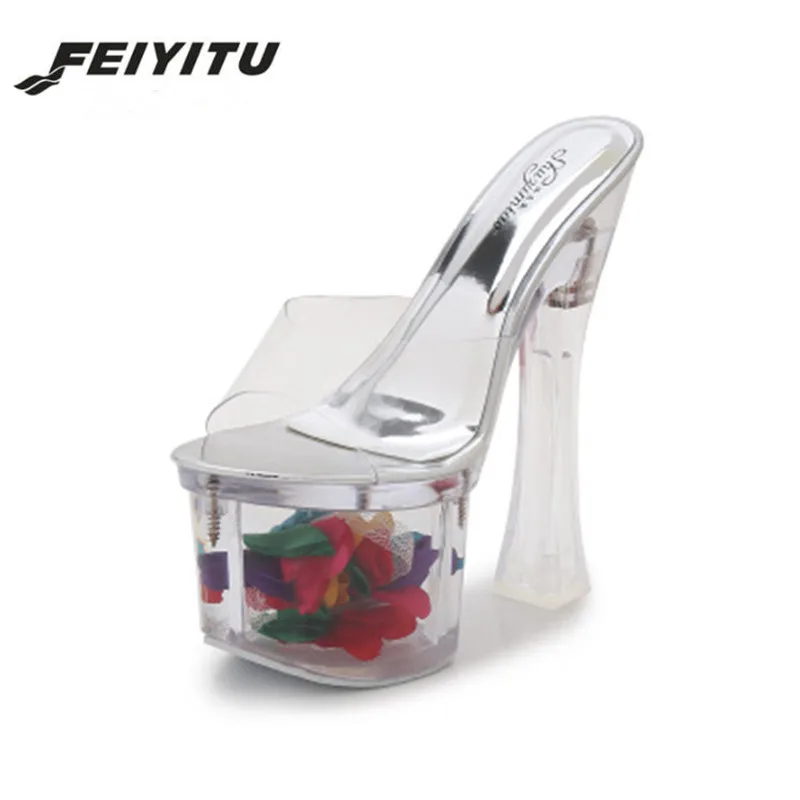 FeiYiTu/женские босоножки на очень высоком каблуке 17 см с кристаллами танкетке из