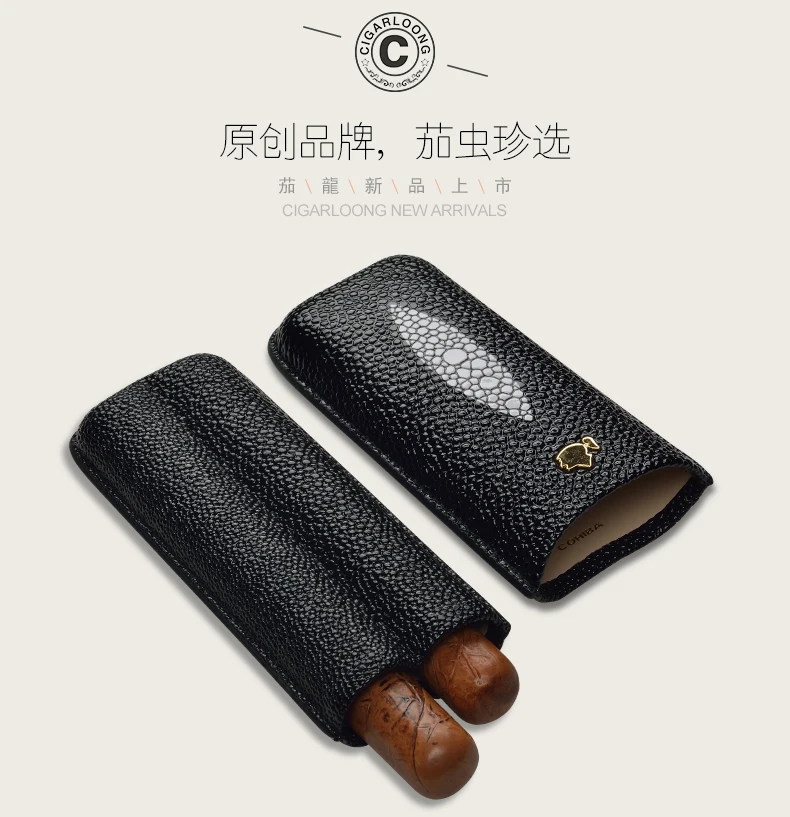 COHIBA аксессуары для сигар, кожаный чехол для путешествий, держатель для сигар, 2 трубки, Мини Портативный чехол для сигар с хьюмидором, чехол для сигарет с подарочной коробкой, CP-1019