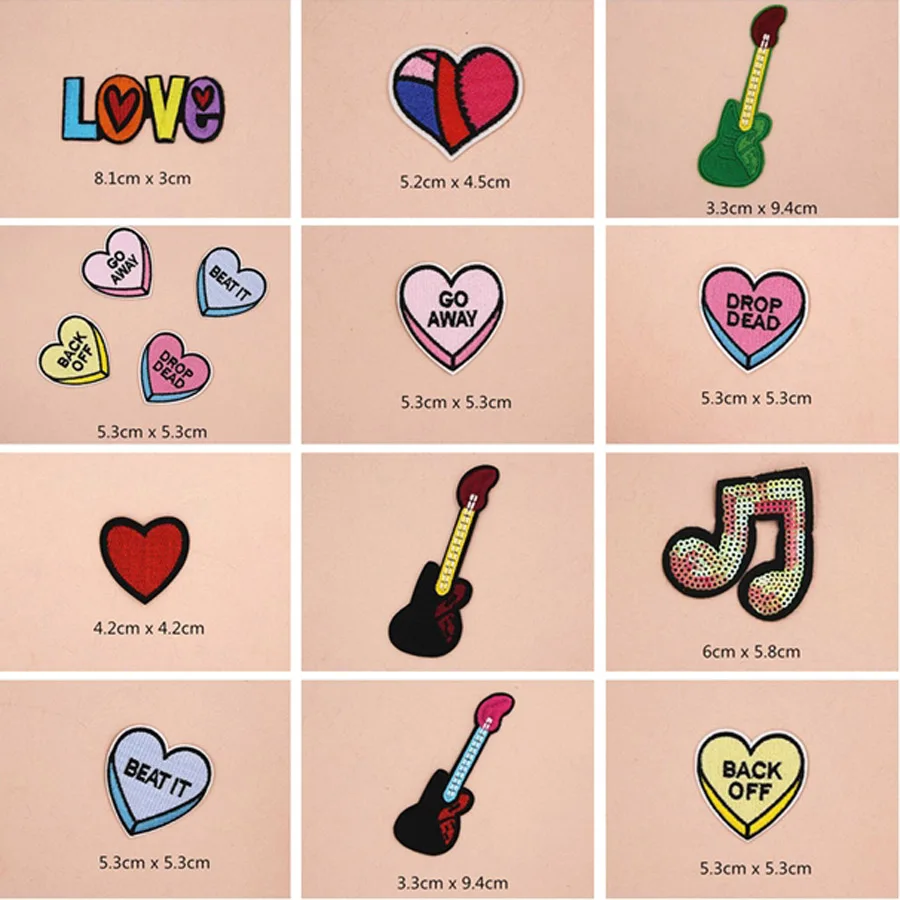 Патчи с сердечком для гитары Love Guiter тканевые нашивки обуви металлическими